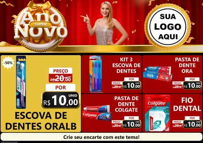 Modelo de Encarte para Encarte A4 Horizontal com o tema Super Ano Novo para Higiene Pessoal