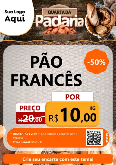 Modelo de Cartaz para Cartaz A4 Vertical com o tema Quarta da Padaria para Padaria
