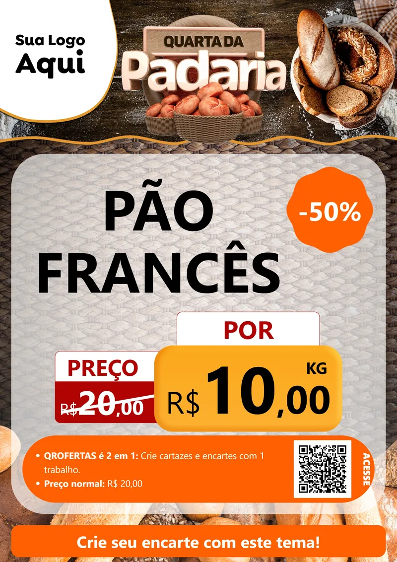 Modelo de Cartaz para Cartaz A4 Vertical com o tema Quarta da Padaria para Padaria