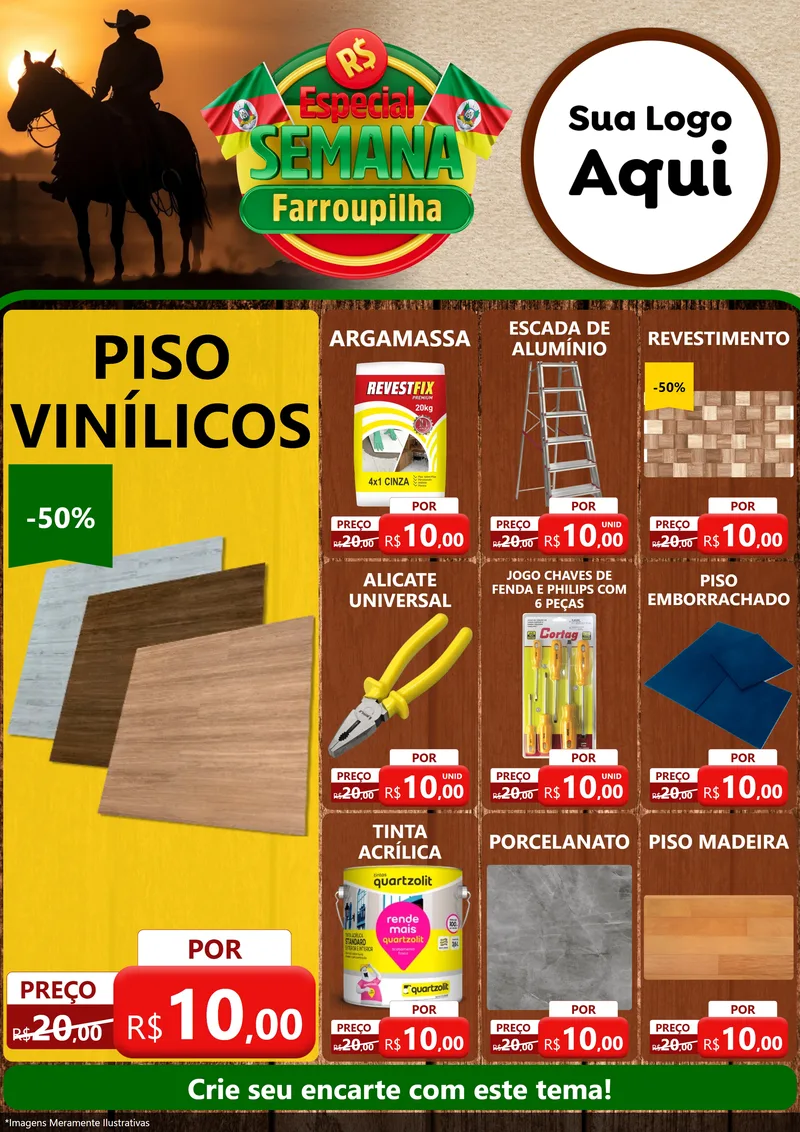 Modelo de Encarte para Encarte A4 Vertical com o tema Especial Semana Farroupilha para Material para Construção