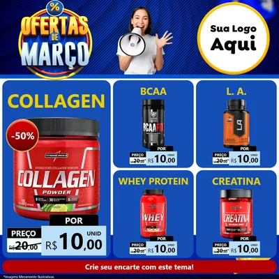 Modelo de Rede Social para Feed Facebook com o tema Ofertas de Março para Suplementos alimentares