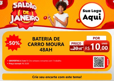 Modelo de Cartaz para Cartaz A4 Horizontal com o tema Saldão de Janeiro para Baterias Elétricas