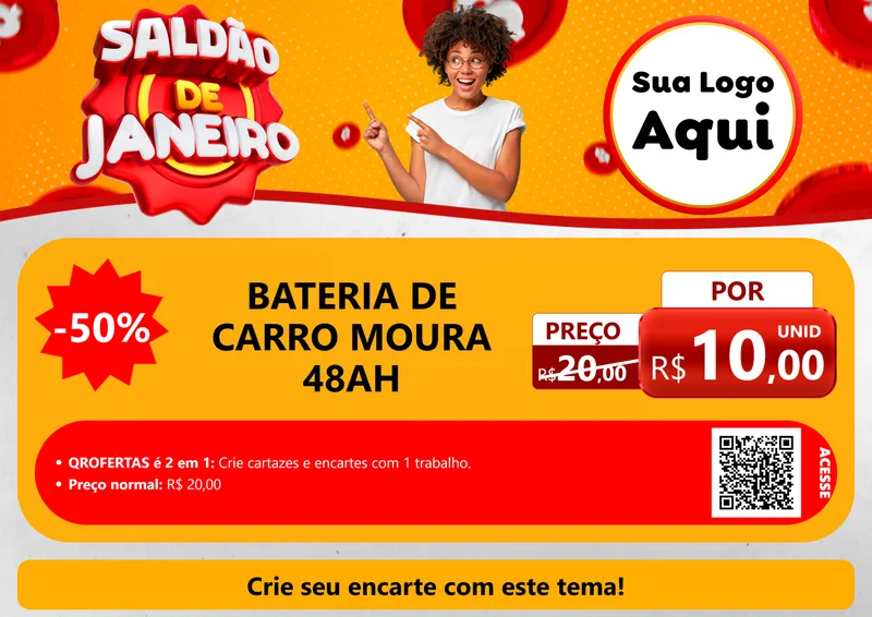 Modelo de Cartaz para Cartaz A4 Horizontal com o tema Saldão de Janeiro para Baterias Elétricas
