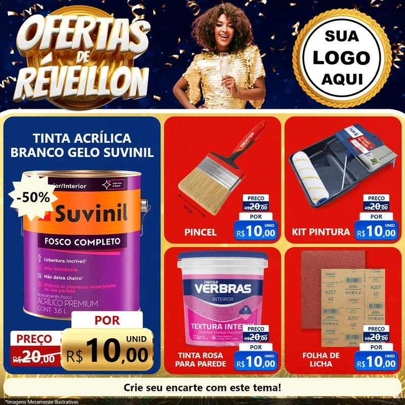 Modelo de Rede Social para Feed Facebook com o tema Ofertas de Réveillon para Tintas e Ferramentas