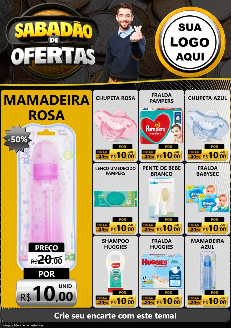 Modelo de Encarte para Encarte A4 Vertical com o tema Sabadão de Ofertas para Bebês