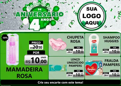 Modelo de Encarte para Encarte A4 Horizontal com o tema Promoção de Aniversário - 4 Anos para Bebês