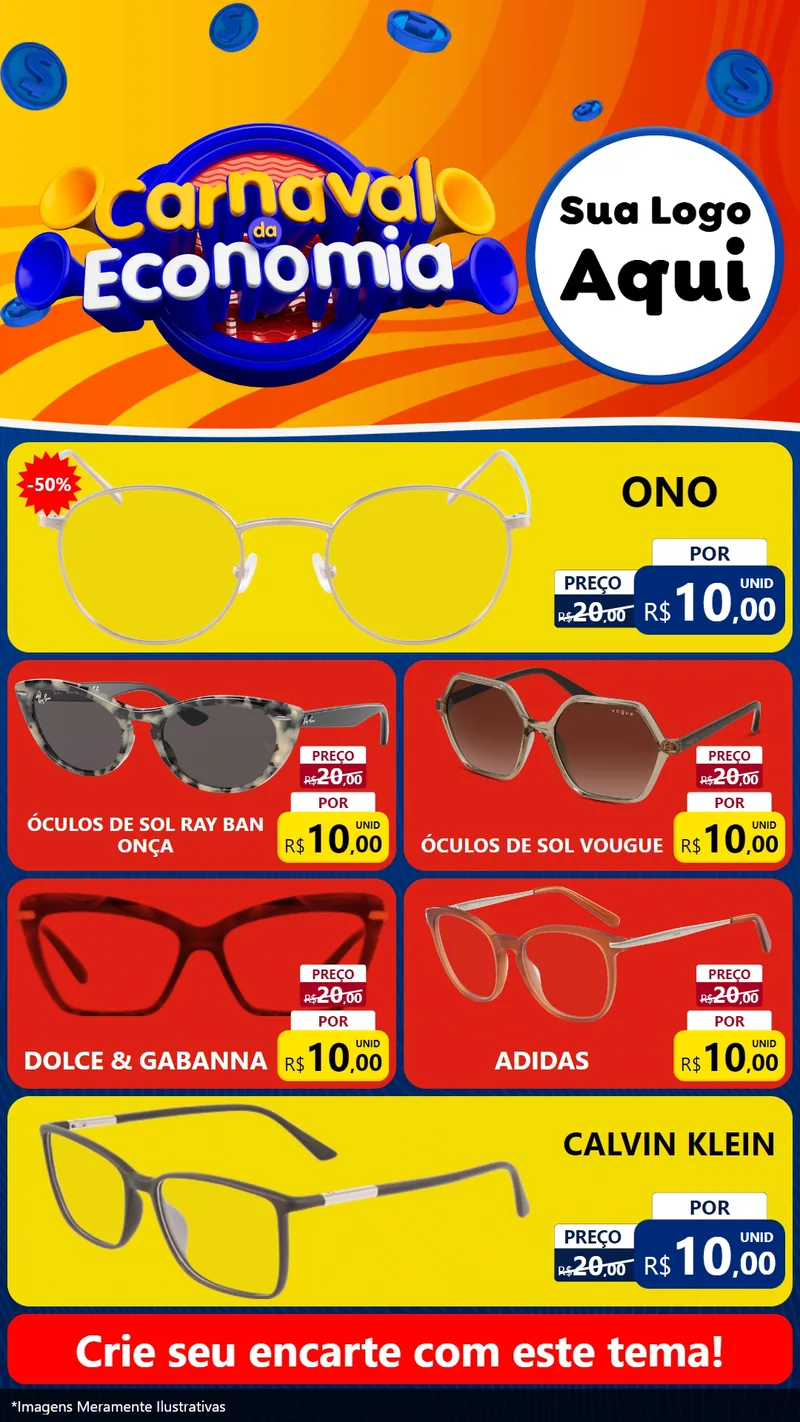 Modelo de TV para TV Vertical com o tema Carnaval da Economia para Óticas