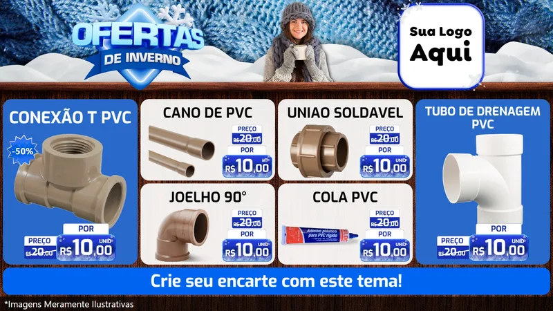 Modelo de TV para TV Horizontal com o tema Ofertas de Inverno para Tubos e conexões