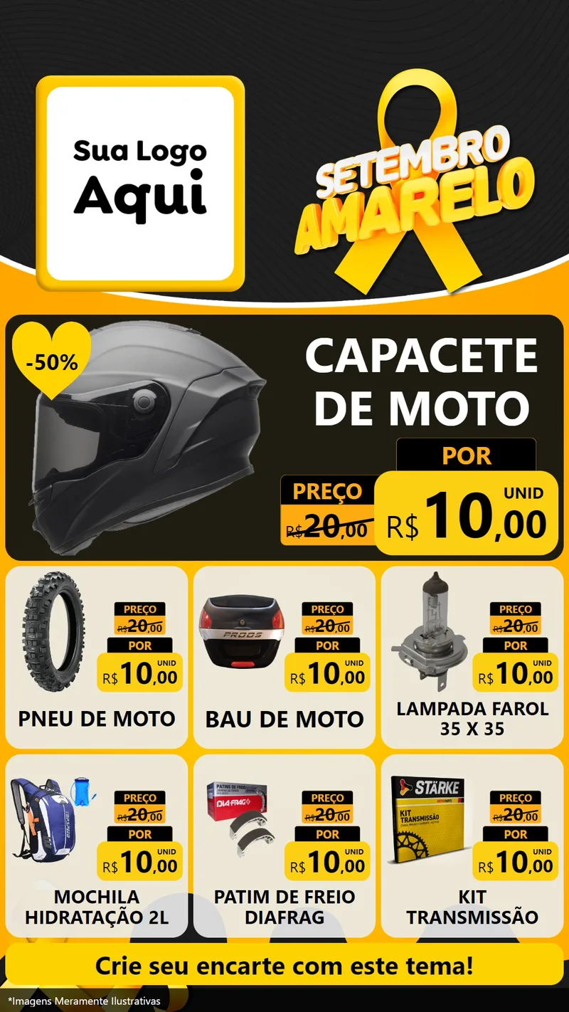 Modelo de Rede Social para Stories com o tema Setembro Amarelo para Moto peças