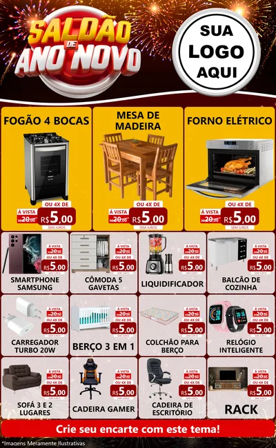 Modelo de Encarte para Encarte Grande com o tema Saldão de Ano Novo para Móveis e Eletro