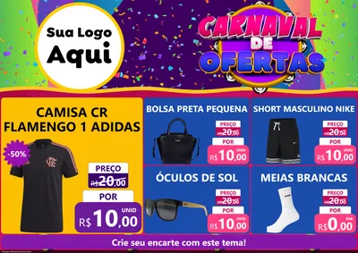Modelo de Encarte para Encarte A4 Horizontal com o tema Carnaval de Ofertas para Roupas e acessórios