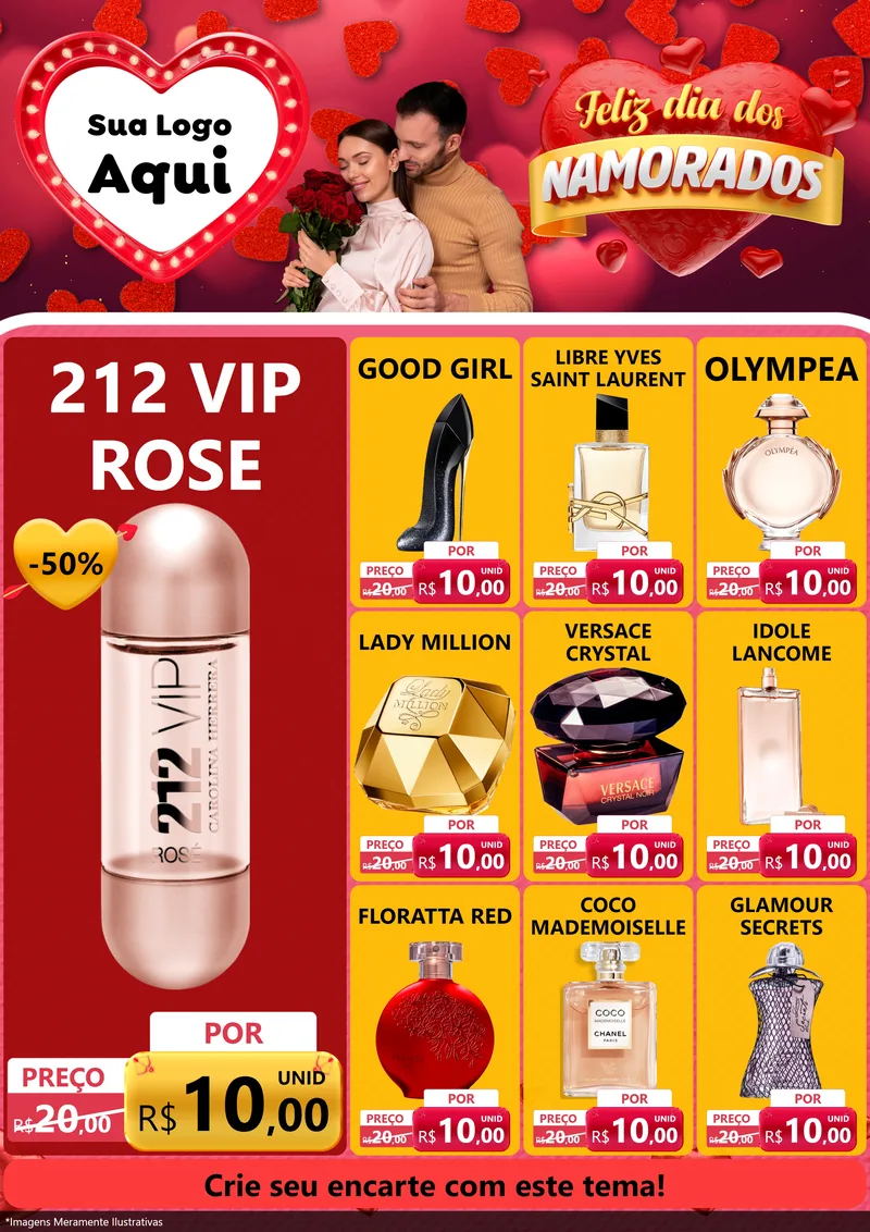 Modelo de Encarte para Encarte A4 Vertical com o tema Feliz Dia Dos Namorados para Perfumes