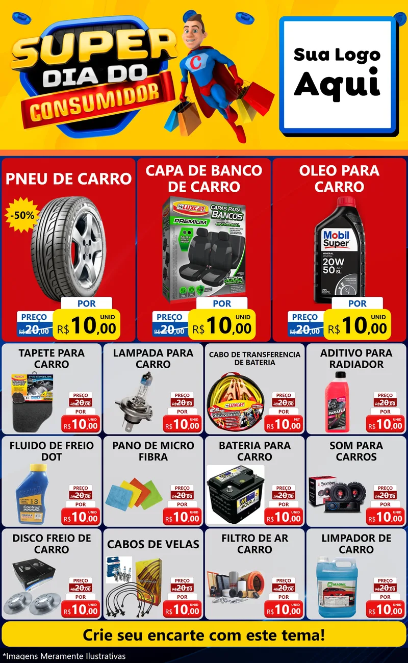 Modelo de Encarte para Encarte Grande com o tema Super Dia do Consumidor para Auto peças