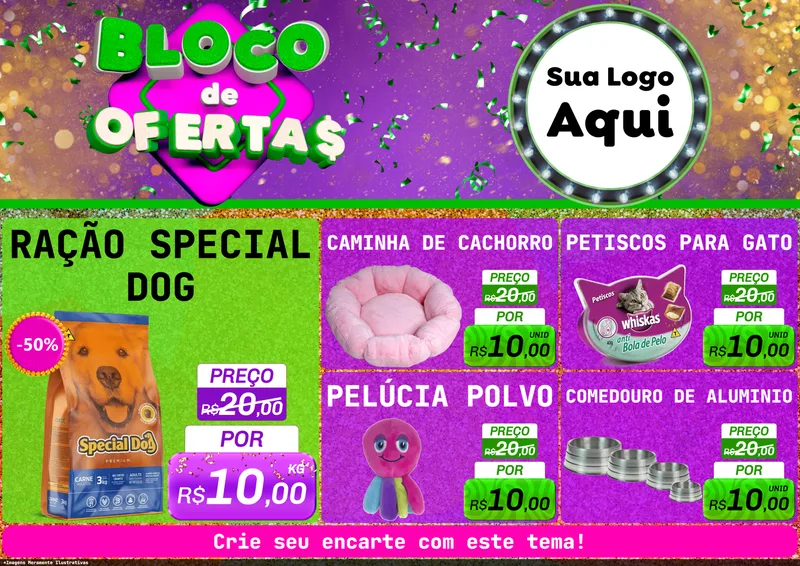 Modelo de Encarte para Encarte A4 Horizontal com o tema Bloco de Ofertas para Pet Shop