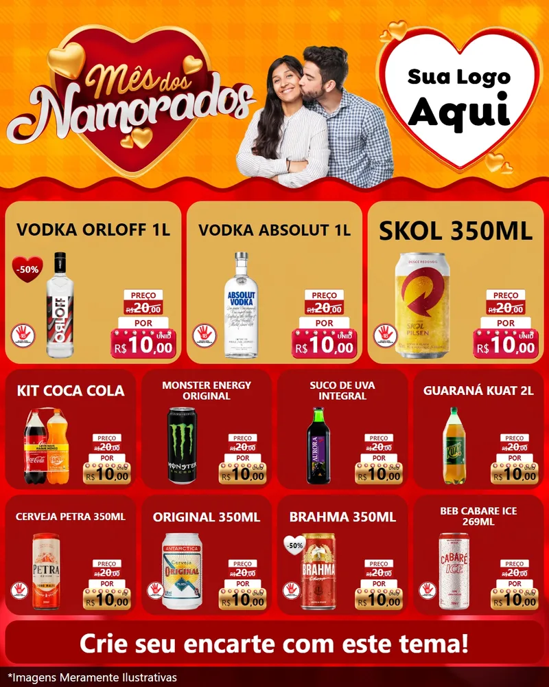Modelo de Rede Social para Feed Instagram com o tema Mês dos Namorados para Distribuidora de bebidas