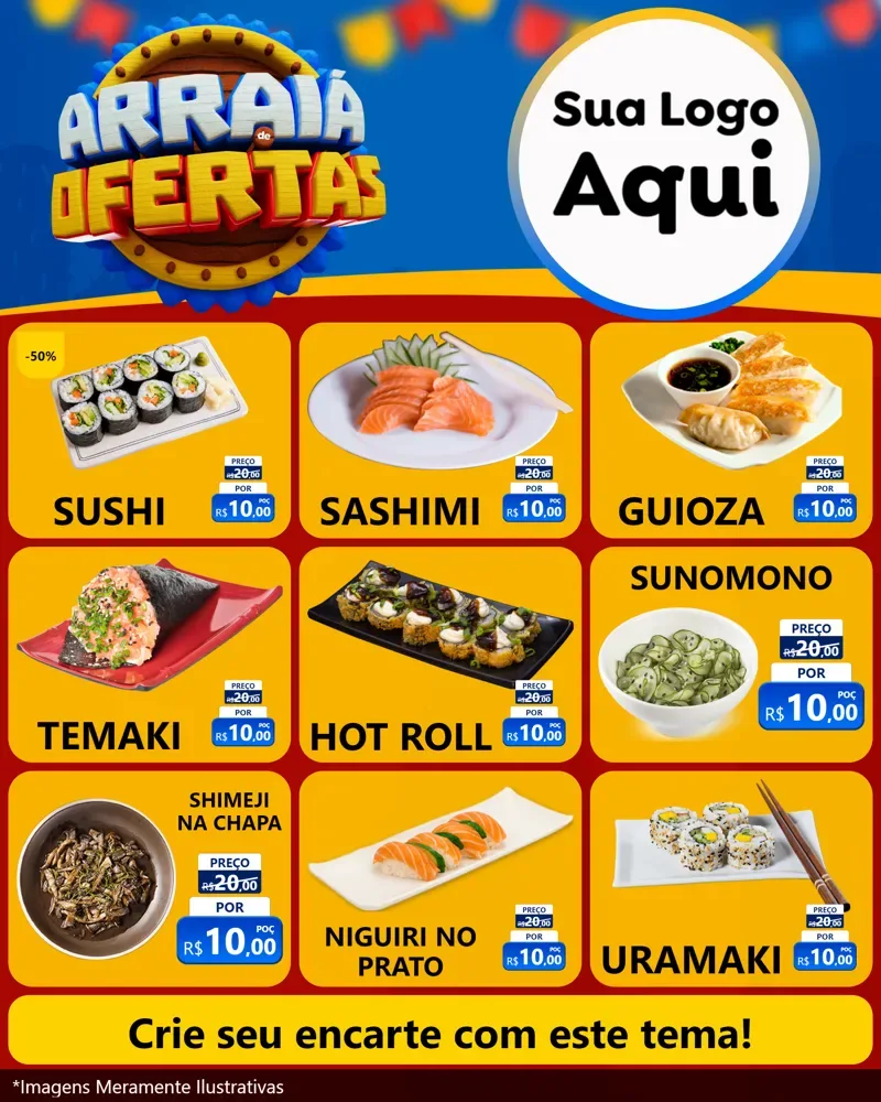 Modelo de Rede Social para Feed Instagram com o tema Arraiá de Ofertas - Junina para Comida japonesa