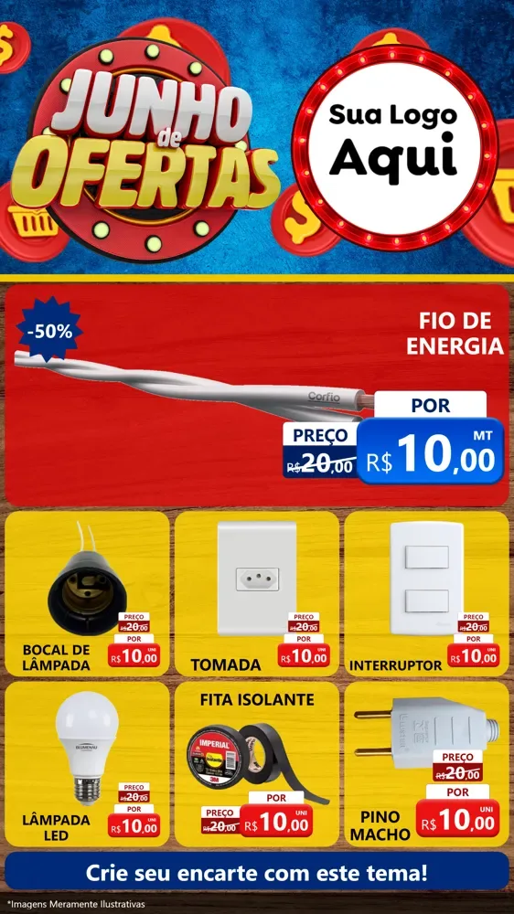 Modelo de Rede Social para Stories com o tema Junho de Ofertas para Materiais Elétricos