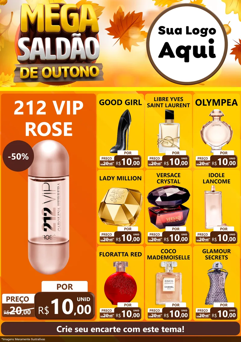 Modelo de Encarte para Encarte A4 Vertical com o tema Mega Saldão de Outono para Perfumes