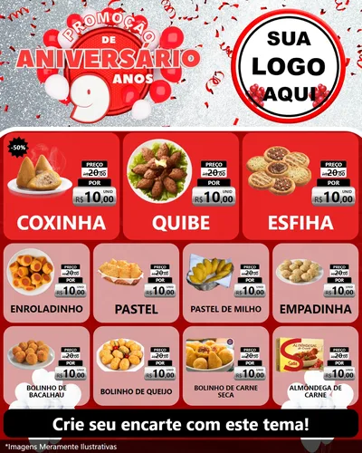 Modelo de Rede Social para Feed Instagram com o tema Promoção de Aniversário - 9 Anos para Salgadaria