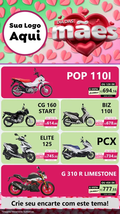Modelo de TV para TV Vertical com o tema Dia das Mães para Concessionaria de Motos
