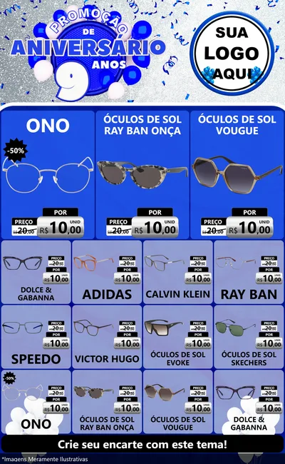 Modelo de Encarte para Encarte Grande com o tema Promoção de Aniversário - 9 Anos para Óticas