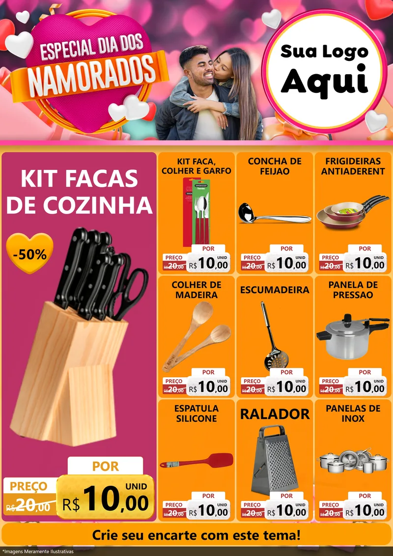 Modelo de Encarte para Encarte A4 Vertical com o tema Especial Dia dos Namorados para Utilidades Domésticas