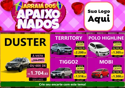 Modelo de Encarte para Encarte A4 Horizontal com o tema Arraiá dos Apaixonados para Concessionaria de Carros