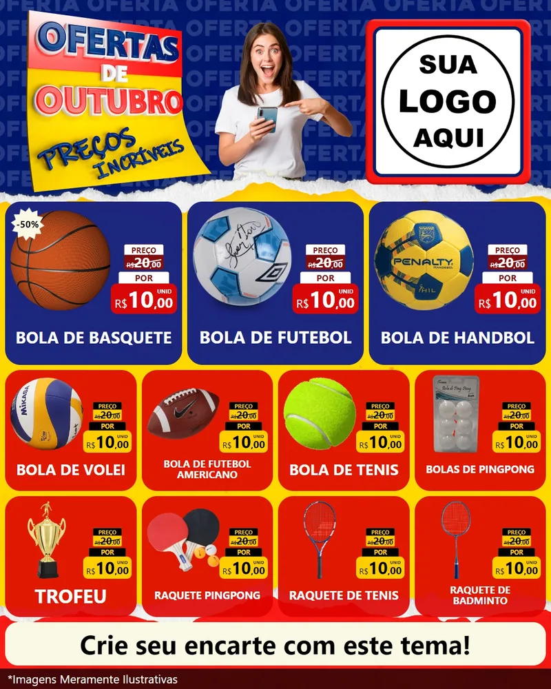 Modelo de Rede Social para Feed Instagram com o tema Ofertas de Outubro - Preços Incríveis para Artigos Esportivos