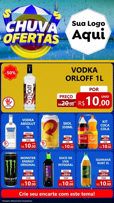 Modelo de Rede Social para Stories com o tema Chuva de Ofertas para Distribuidora de bebidas