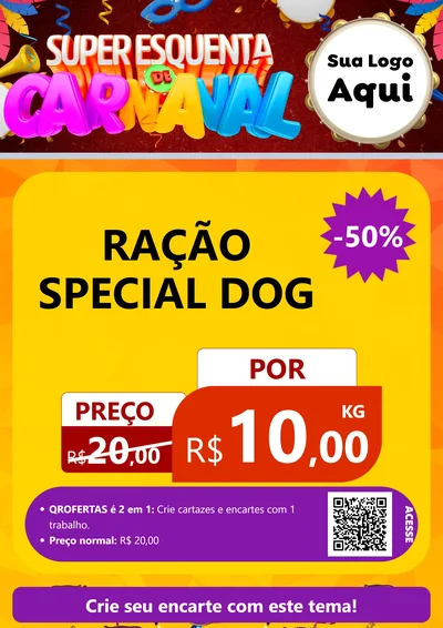 Modelo de Cartaz para Cartaz A4 Vertical com o tema Super Esquenta de Carnaval para Pet Shop