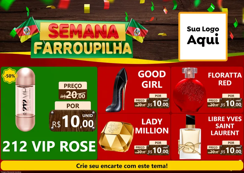 Modelo de Encarte para Encarte A4 Horizontal com o tema Semana Farroupilha para Perfumes