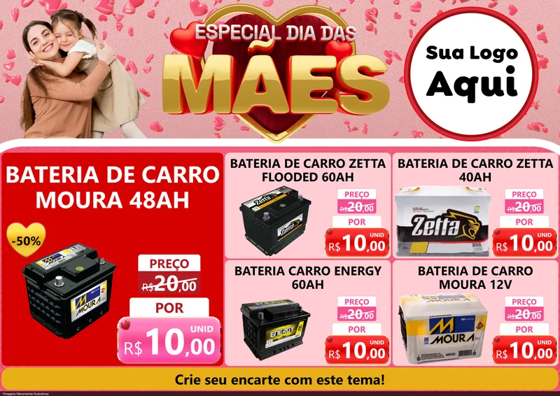 Modelo de Encarte para Encarte A4 Horizontal com o tema Especial Dia Das Mães para Baterias Elétricas