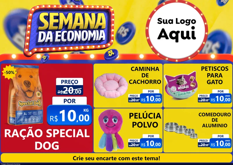 Modelo de Encarte para Encarte A4 Horizontal com o tema Semana da Economia para Pet Shop