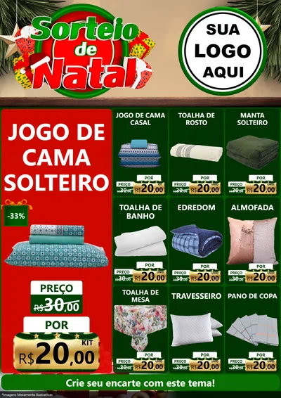 Modelo de Encarte para Encarte A4 Vertical com o tema Sorteio de Natal para Cama, Mesa e Banho