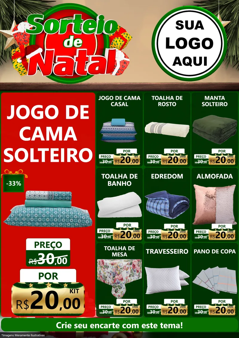 Modelo de Encarte para Encarte A4 Vertical com o tema Sorteio de Natal para Cama, Mesa e Banho