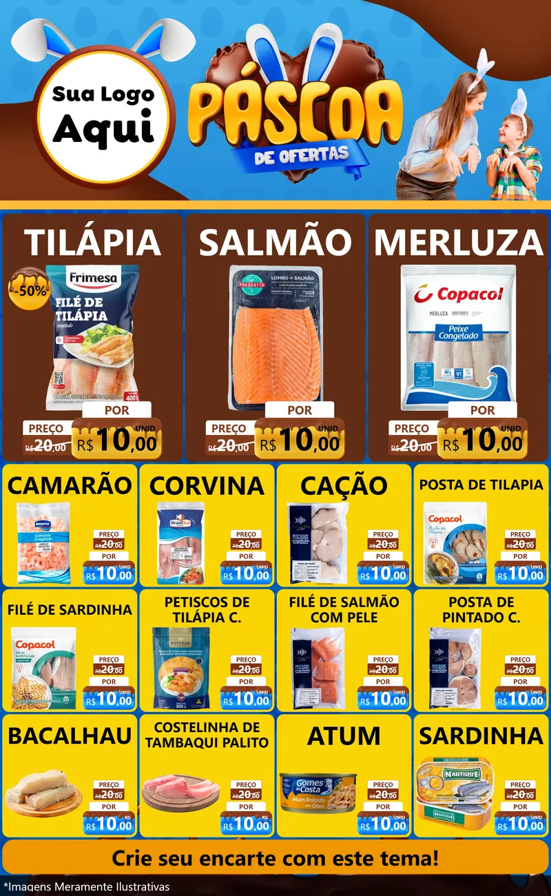 Modelo de Encarte para Encarte Grande com o tema Páscoa de Ofertas para Peixaria