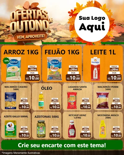 Modelo de Rede Social para Feed Instagram com o tema Ofertas de Outono - Vem, Aproveite! para Supermercado