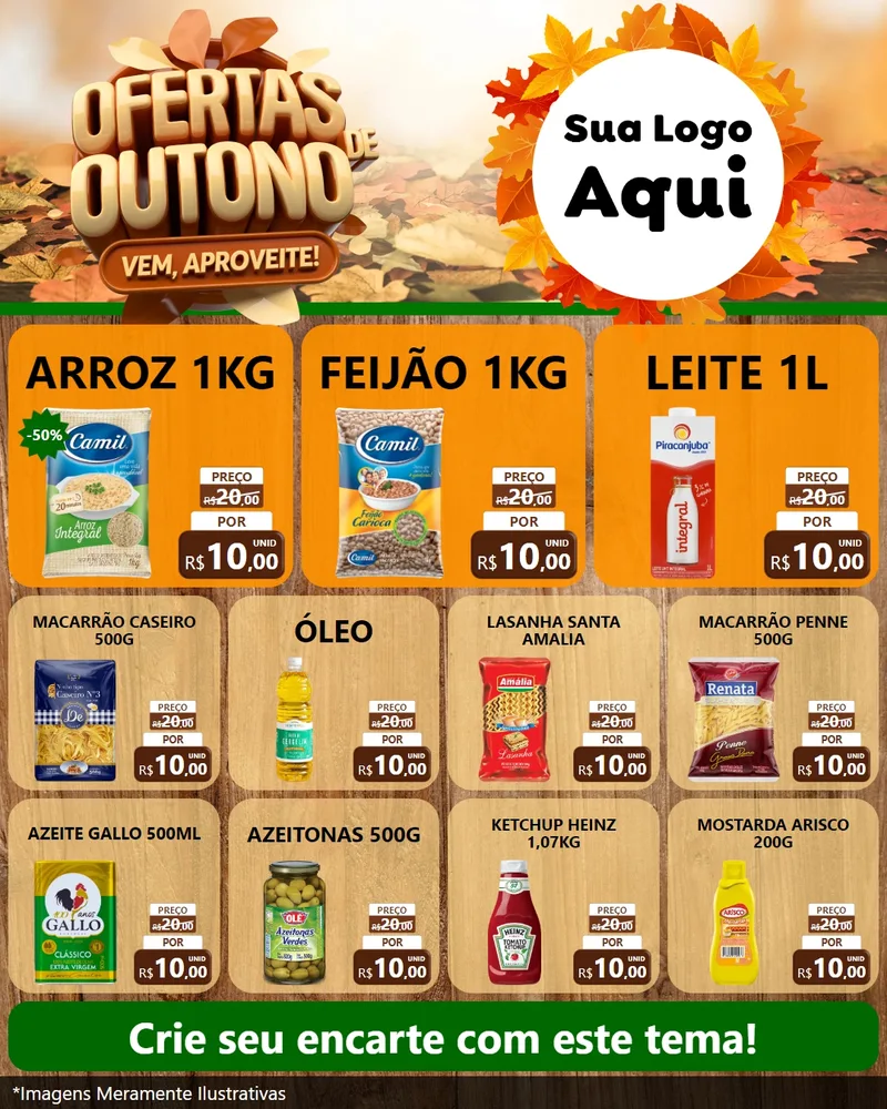 Modelo de Rede Social para Feed Instagram com o tema Ofertas de Outono - Vem, Aproveite! para Supermercado
