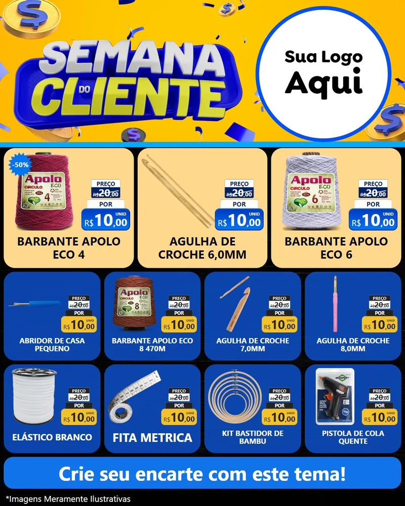 Modelo de Rede Social para Feed Instagram com o tema Semana do Cliente para Armarinho e Aviamentos