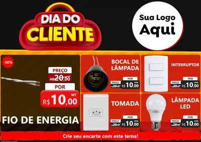 Modelo de Encarte para Encarte A4 Horizontal com o tema Dia do Cliente para Materiais Elétricos