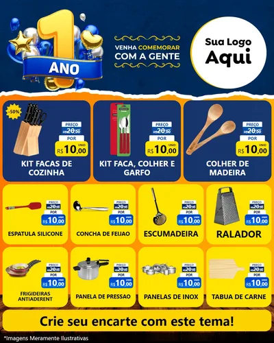 Modelo de Rede Social para Feed Instagram com o tema Um Ano de Aniversário para Utilidades Domésticas