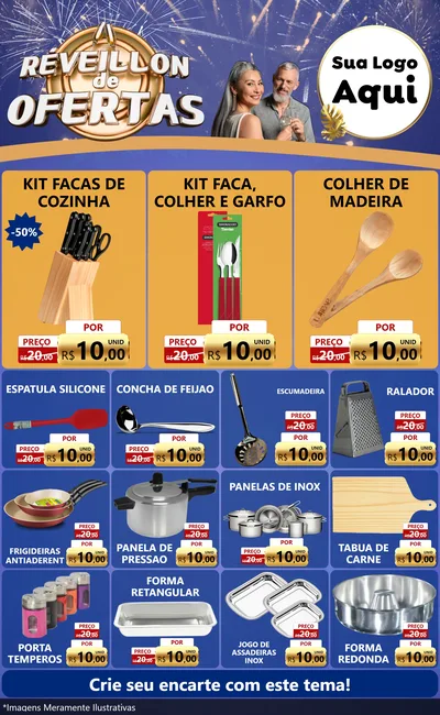 Modelo de Encarte para Encarte Grande com o tema Réveillon de Ofertas para Utilidades Domésticas