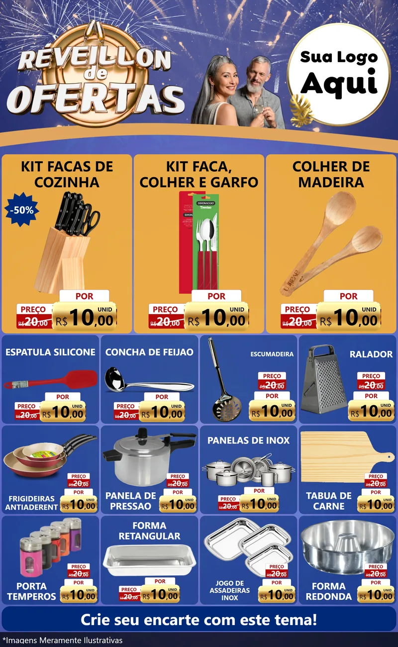 Modelo de Encarte para Encarte Grande com o tema Réveillon de Ofertas para Utilidades Domésticas