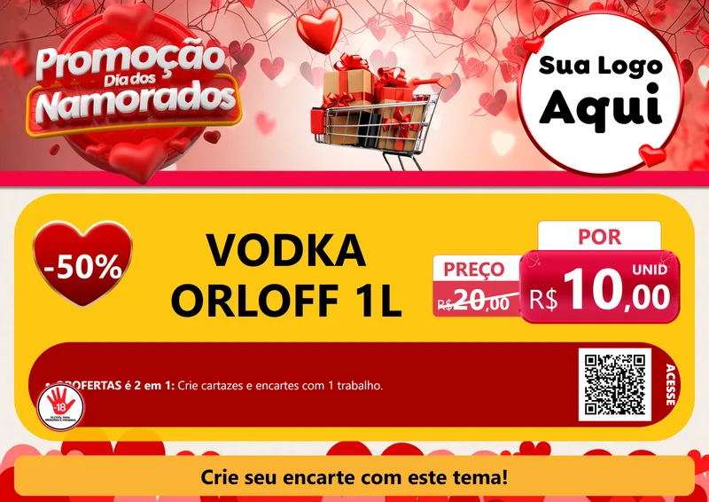 Modelo de Cartaz para Cartaz A4 Horizontal com o tema Promoção Dia dos Namorados para Distribuidora de bebidas