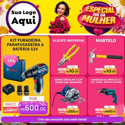 Modelo de Rede Social para Feed Facebook com o tema Especial Dia da Mulher para Maquinas e Ferramentas