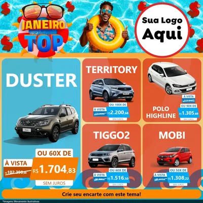 Modelo de Rede Social para Feed Facebook com o tema Janeiro Top para Concessionaria de Carros