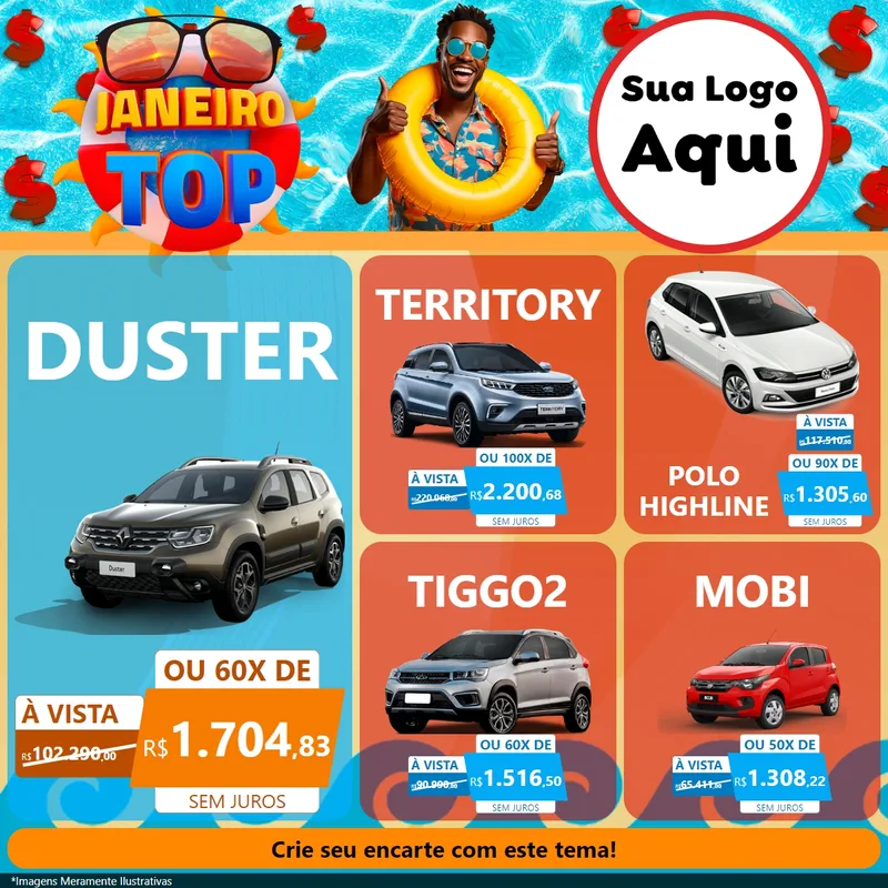 Modelo de Rede Social para Feed Facebook com o tema Janeiro Top para Concessionaria de Carros