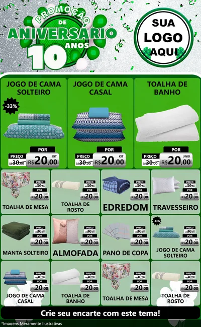 Modelo de Encarte para Encarte Grande com o tema Promoção de Aniversário - 10 Anos para Cama, Mesa e Banho