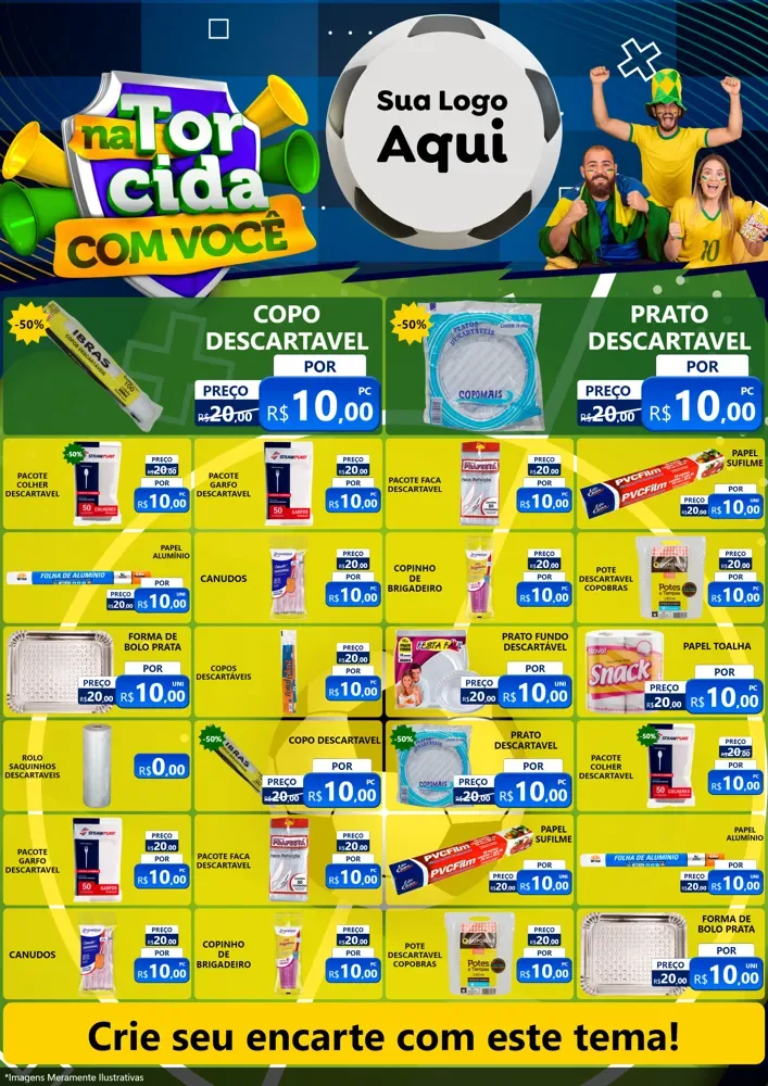 Modelo de Encarte para Encarte A4 Vertical com o tema Na Torcida Com Você - Copa para Embalagens
