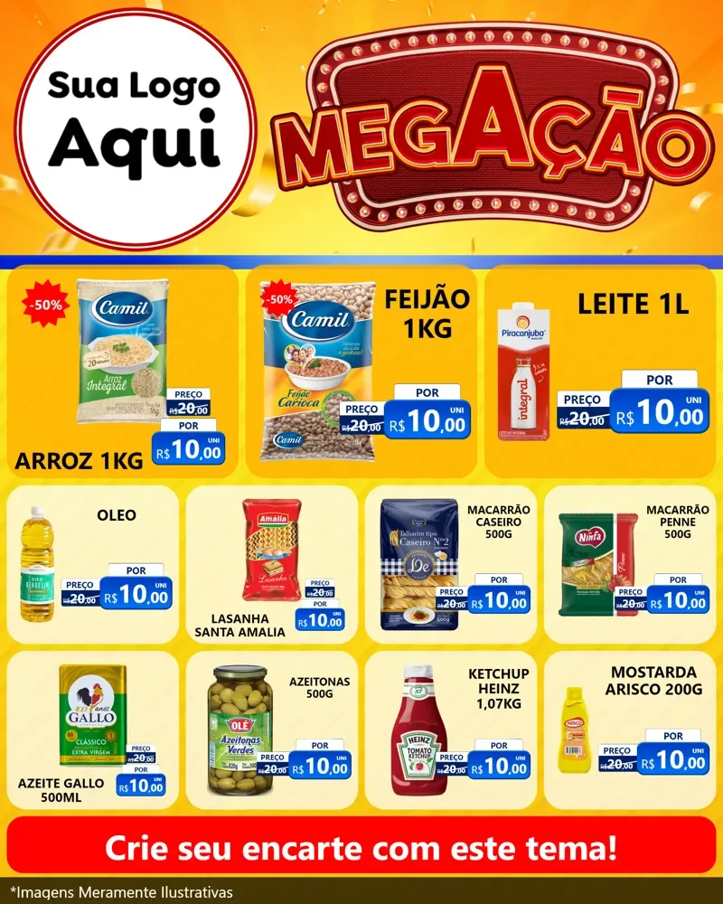 Modelo de Rede Social para Feed Instagram com o tema Mega Ação para Supermercado